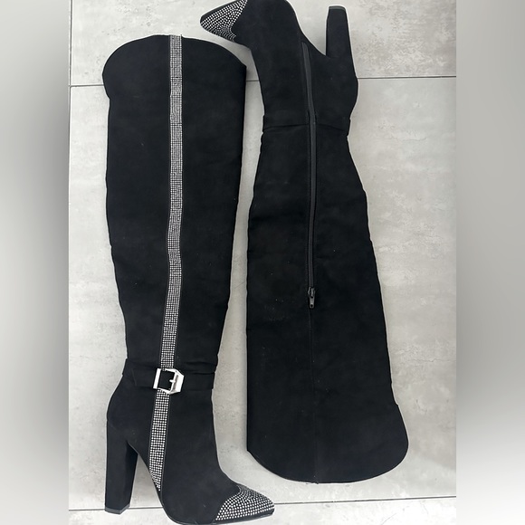 Black and Rhinestone thigh high boots - Picture 1 of 4
